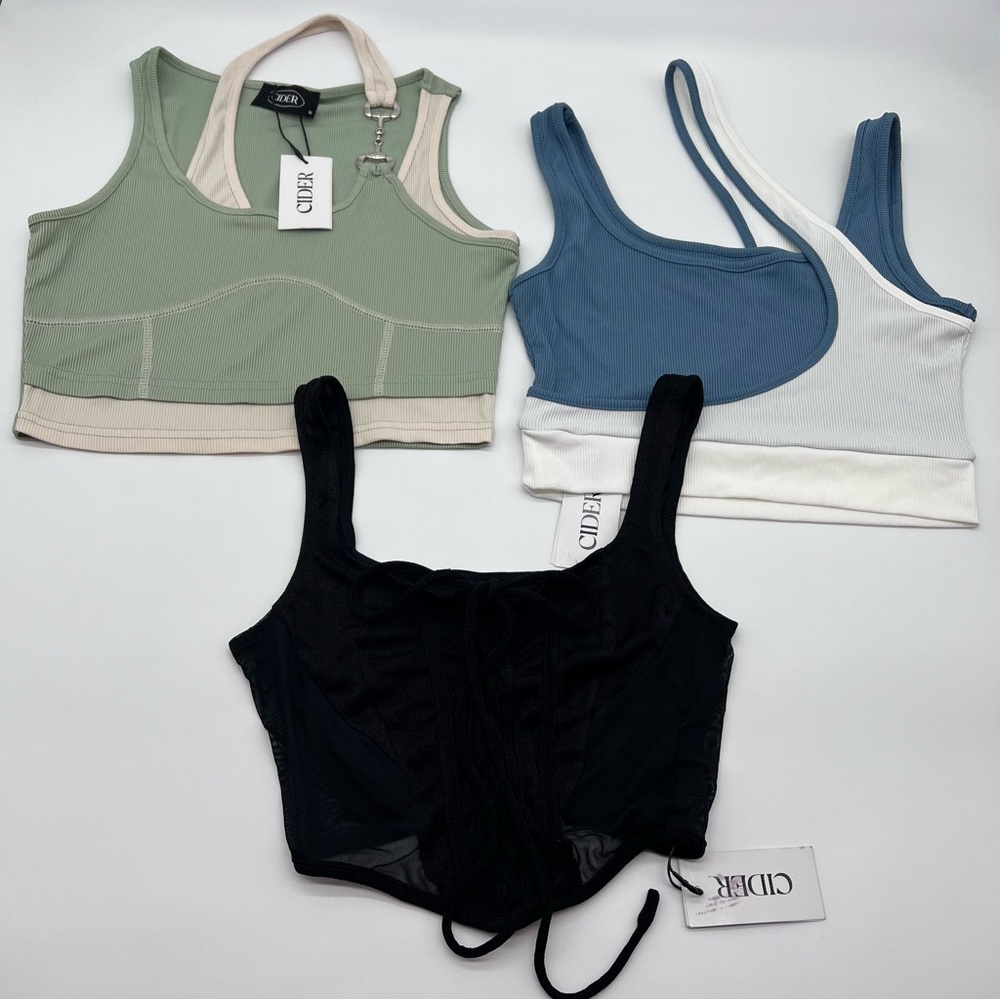 Cider Summer Trio Lot Crop TankTop Collection NWT-Sizes XS and S